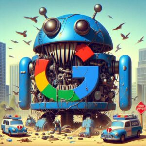 Логотип Google на фоне кода, символизирующий обновление алгоритмов поиска