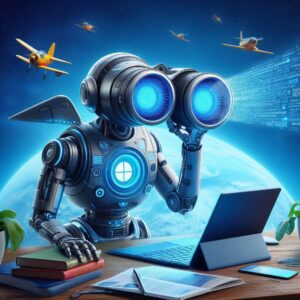 Абстрактное цифровое изображение, символизирующее работу искусственного интеллекта в поиске.